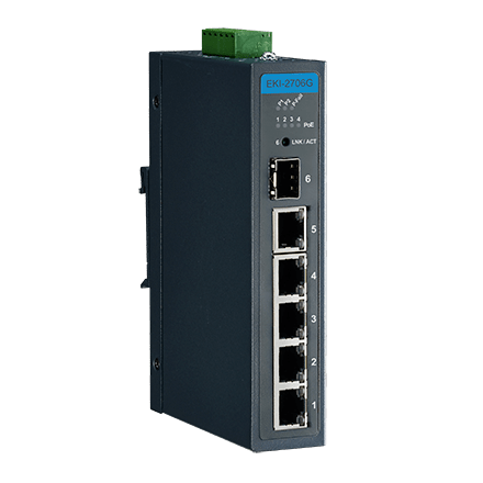 EKI-2706G-1GFPI-BE - Unmanaged PoE Switch mit 4x Gb mit PoE + 1x Gb+ 1x Gb-LAN SFP Port