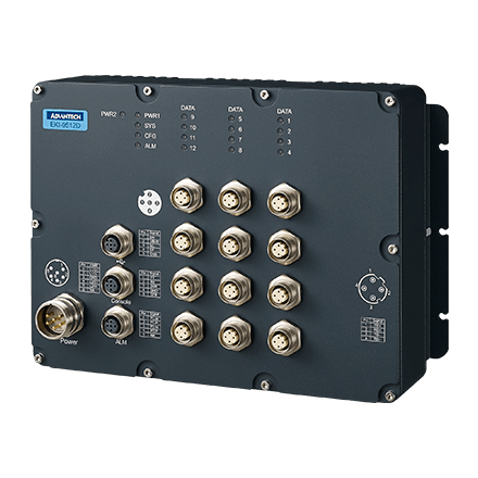 EKI-9512-CFIDW10E - Managed Switch mit 12x 10/100-LAN-Ports jeweils mit M12-Anschluss