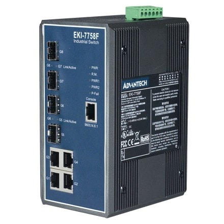 EKI-7758F-AE - Managed Industrie Switch mit 4x Gb-RJ45- und 4x SFP Ethernet Ports
